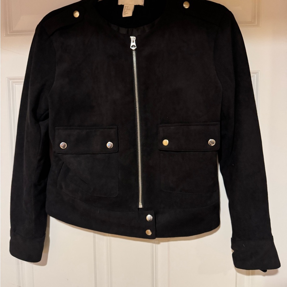 H&M Black Suede Women's Biker Jacket - Size 8